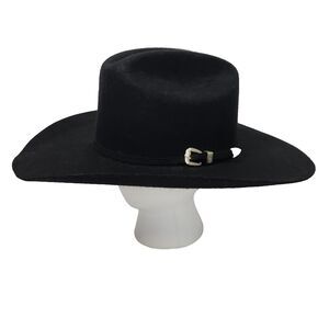 Alamo Hats Iron Weave 3X Black Felt Cowboy Hat 7 1/8 Silver Buckle Western Texan